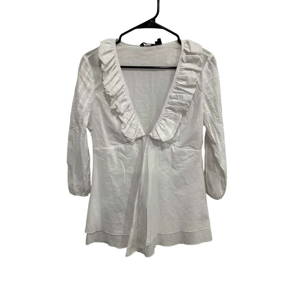 Stera Womens Cotton Ruffled V-Neck Peplum Top 3/4 Sleeve Size Small Trendy Chic